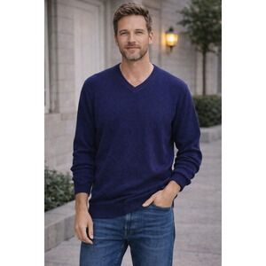 Hugo Boss V-Neck Pullover Sweater XL Blue Wool Yak Soft Old Money Quiet Luxury